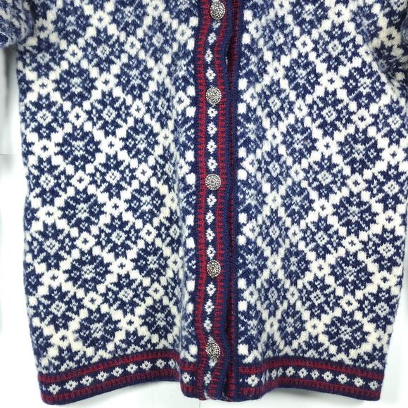 Apleks Women's Sz XS 100% Wool Blue Fair Isle Nordic Design Cardigan Sweater - Picture 3 of 10
